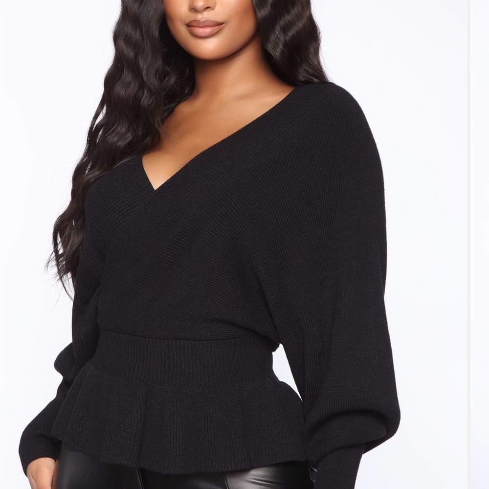 Fashion Nova Black V-Neck Sweater